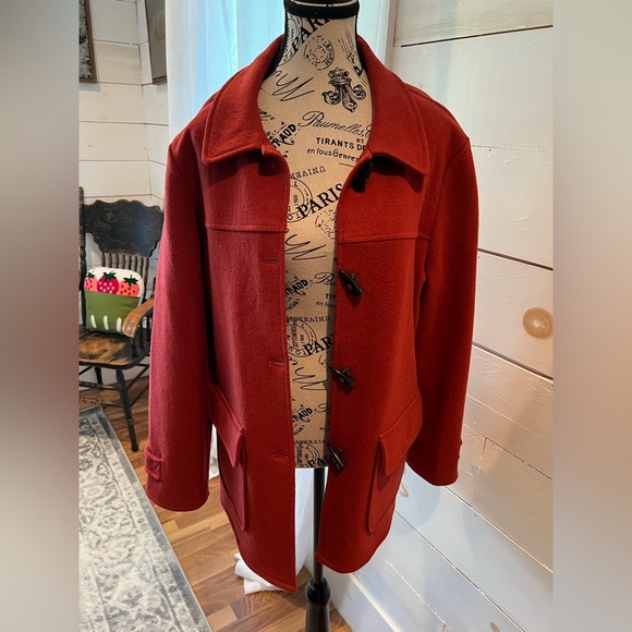 Vintage Laura Ashley women’s Red Toggle Coat, size large, EUC, winter, wool - Picture 1 of 10